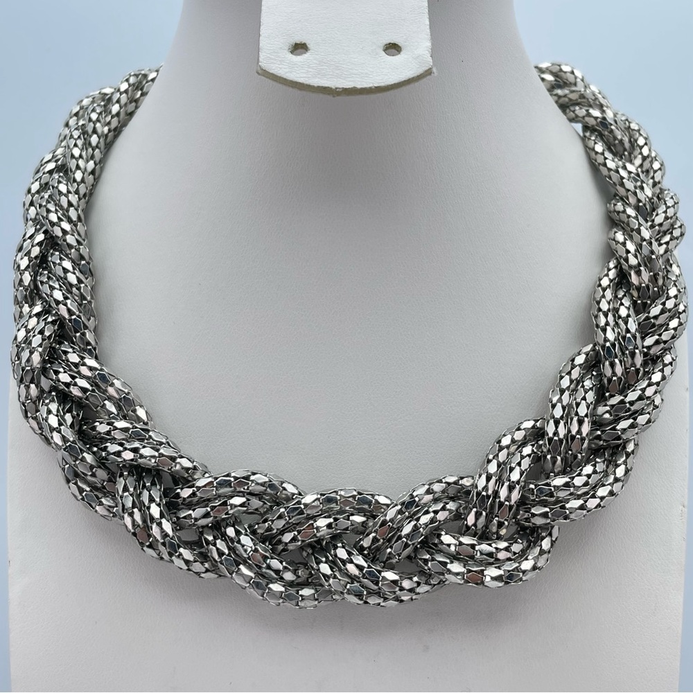 Express Silver Tone Braided Chain Statement Neckl… - image 1